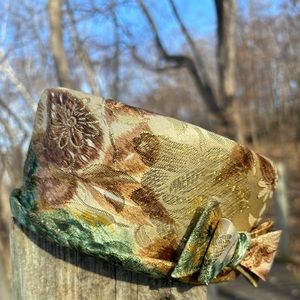 Vintage satin damask and gold pillbox hat!